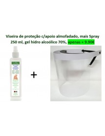 Viseira de proteção c/apoio cabeça + Spray Gel Alcoolico 250 ml